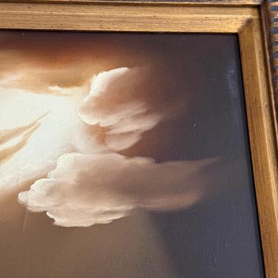 LOT 229L: Original Framed Lighthouse Oil Painting signed "Easter"