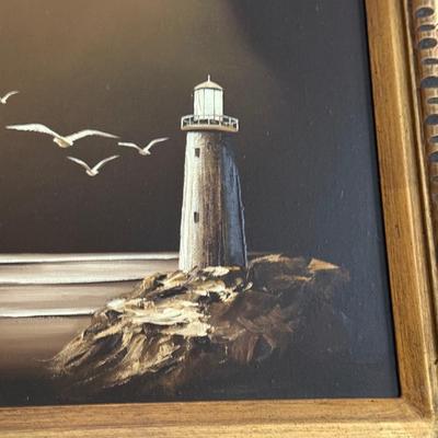 LOT 229L: Original Framed Lighthouse Oil Painting signed "Easter"