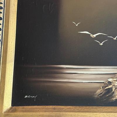 LOT 229L: Original Framed Lighthouse Oil Painting signed "Easter"