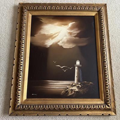 LOT 229L: Original Framed Lighthouse Oil Painting signed "Easter"