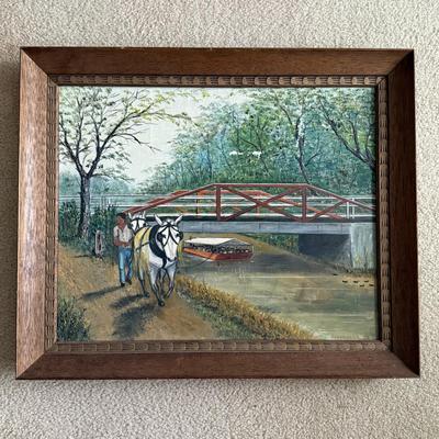 LOT 231L: Original Oil Painting of Bridge in New Hope, PA signed Zugermayer '76