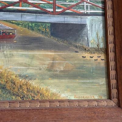 LOT 231L: Original Oil Painting of Bridge in New Hope, PA signed Zugermayer '76
