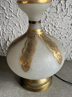 LOT 234F: Huge Vintage MCM Frosted Glass Lamp w/ Gold Accents