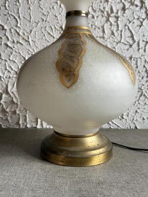 LOT 234F: Huge Vintage MCM Frosted Glass Lamp w/ Gold Accents