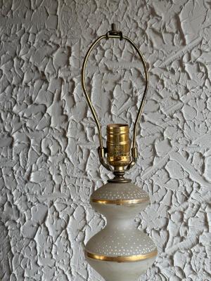 LOT 234F: Huge Vintage MCM Frosted Glass Lamp w/ Gold Accents