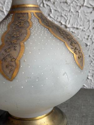LOT 234F: Huge Vintage MCM Frosted Glass Lamp w/ Gold Accents
