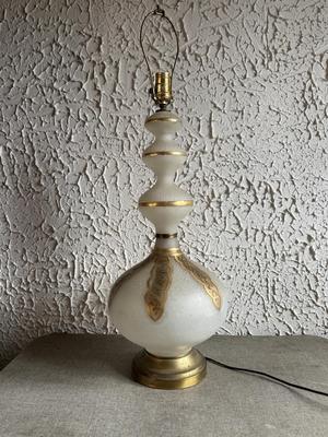 LOT 234F: Huge Vintage MCM Frosted Glass Lamp w/ Gold Accents
