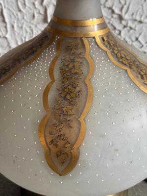 LOT 234F: Huge Vintage MCM Frosted Glass Lamp w/ Gold Accents