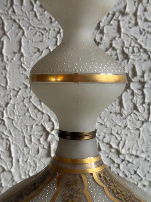 LOT 234F: Huge Vintage MCM Frosted Glass Lamp w/ Gold Accents