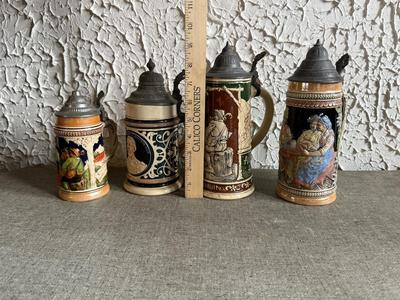 LOT 262F: Collection of Vintage Ceramic, Pewter & Glass Steins