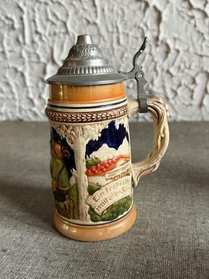 LOT 262F: Collection of Vintage Ceramic, Pewter & Glass Steins