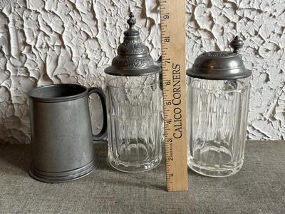 LOT 262F: Collection of Vintage Ceramic, Pewter & Glass Steins