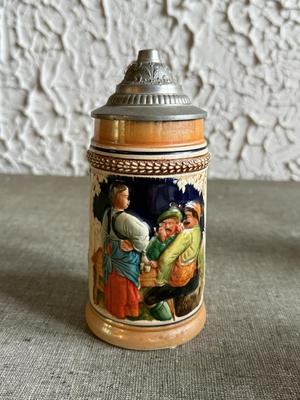 LOT 262F: Collection of Vintage Ceramic, Pewter & Glass Steins