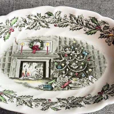 LOT 238F: Vintage Johnson Bros Transferware "Merry Christmas" Service for 8 w/ Gravy Boat