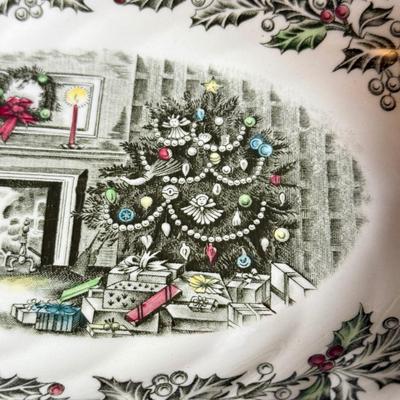 LOT 238F: Vintage Johnson Bros Transferware "Merry Christmas" Service for 8 w/ Gravy Boat