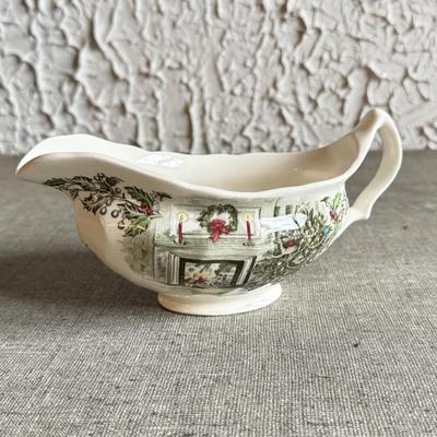 LOT 238F: Vintage Johnson Bros Transferware "Merry Christmas" Service for 8 w/ Gravy Boat