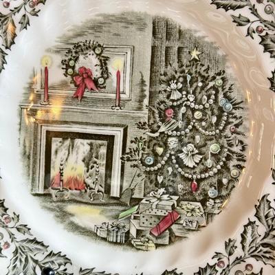 LOT 238F: Vintage Johnson Bros Transferware "Merry Christmas" Service for 8 w/ Gravy Boat