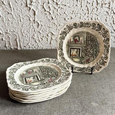 LOT 238F: Vintage Johnson Bros Transferware "Merry Christmas" Service for 8 w/ Gravy Boat