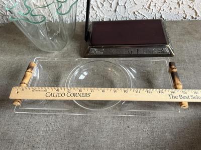 LOT 239F: Vintage Reserve Brass Bartop Wine Bottle Opener & Lucite Wavy Edge Bowl & Divided Tray