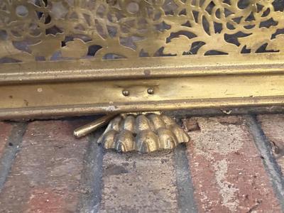 LOT 240F: Antique 19th Century Cast Bronze & Wrought Iron Andirons w/ Brass Fireplace Guard