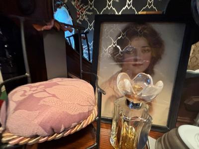 LOT Powder1: Large Ornate French sideboard back used as vanity +all pictured items
