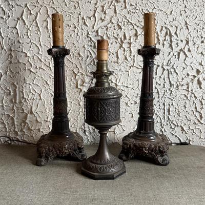 LOT 237F: Vintage Heavy Electric Candlestick & Oil Holder Lamps
