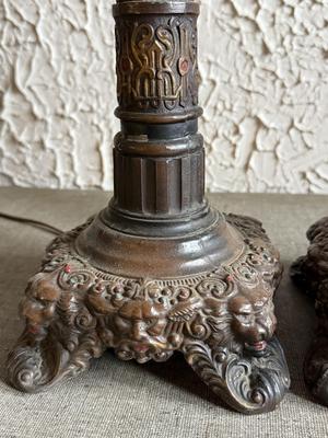 LOT 237F: Vintage Heavy Electric Candlestick & Oil Holder Lamps