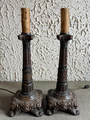 LOT 237F: Vintage Heavy Electric Candlestick & Oil Holder Lamps