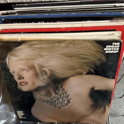 LOT 267F: Collection of Vintage Vinyl Records w/ Wire Record Holder