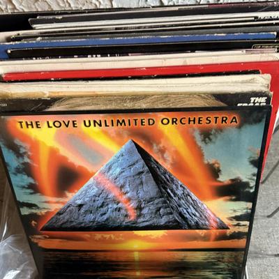 LOT 267F: Collection of Vintage Vinyl Records w/ Wire Record Holder