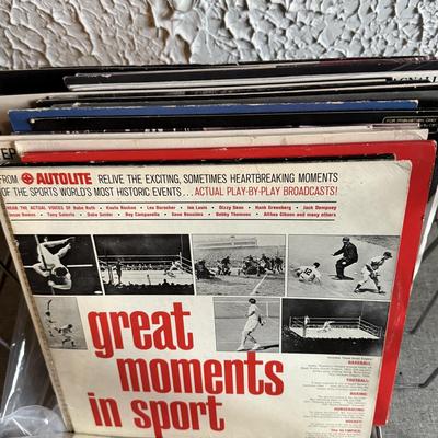 LOT 267F: Collection of Vintage Vinyl Records w/ Wire Record Holder