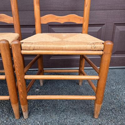 LOT 282G:Set of 4 Vintage Wood Ladder Back Colonial Shaker Woven Rush Side Chairs
