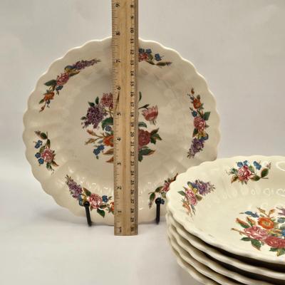 LOT 284K: Made in USA Limoges Tableware Including 8 Dinner Plates, 6 Salad/Soup Bowls, 3 1940s Universal Cambridge Ramekins and 2 Royal...