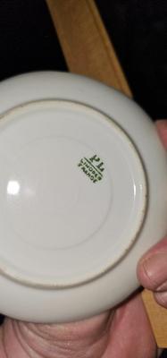 Box of tiny Limoges teacups and saucers, and "sandwich" plates (tiny sandwiches)