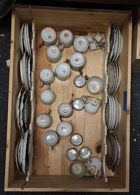 Box of tiny Limoges teacups and saucers, and "sandwich" plates (tiny sandwiches)