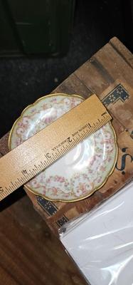 Box of tiny Limoges teacups and saucers, and "sandwich" plates (tiny sandwiches)