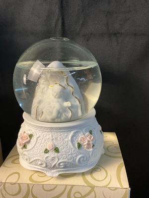 Lot 569 San Francisco Music Box Co. Snowglobe, Ave Maria Light, How Great though Art Figurine ( All with Boxes )