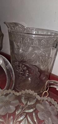 3 cut glass crystal pitchers, a bowl and a large candy dish!