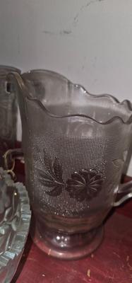 3 cut glass crystal pitchers, a bowl and a large candy dish!