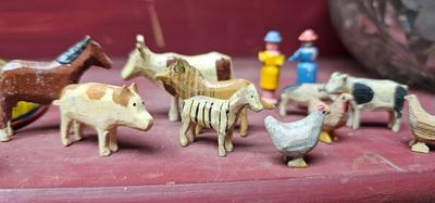 Noah and his wife and teeny tiny animas (Ark is missing) Antique German