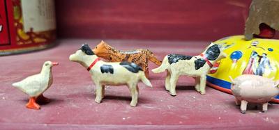 Noah and his wife and teeny tiny animas (Ark is missing) Antique German