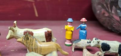 Noah and his wife and teeny tiny animas (Ark is missing) Antique German