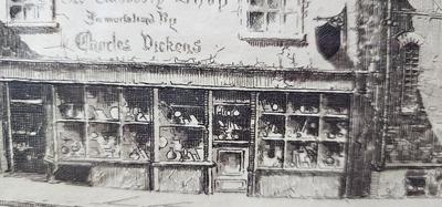 Charles Dickens Etching signed Cecil Forbes "The Old Curiosity Shop