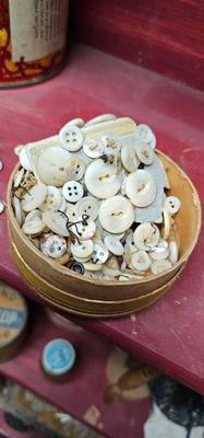 Antique cardboard box Full of antique buttons