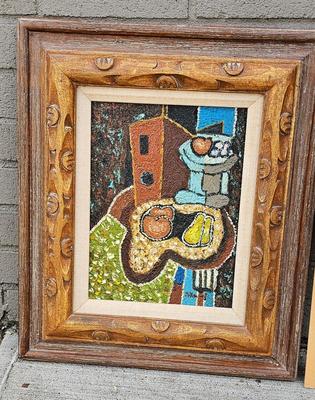 Vintage MCM abstract Still Life Painting with Carved Frame