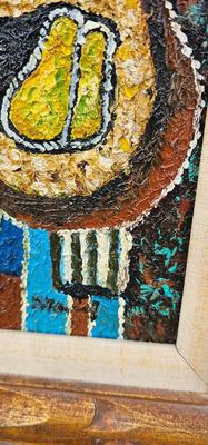 Vintage MCM abstract Still Life Painting with Carved Frame
