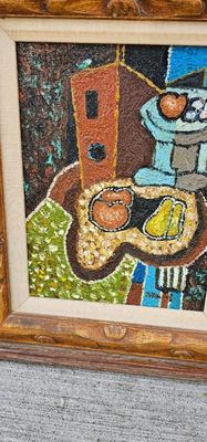 Vintage MCM abstract Still Life Painting with Carved Frame