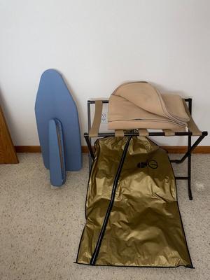 FOLDING LUGGAGE RACK, THROW BLANKET, AND COMPACT IRONING BOARDS