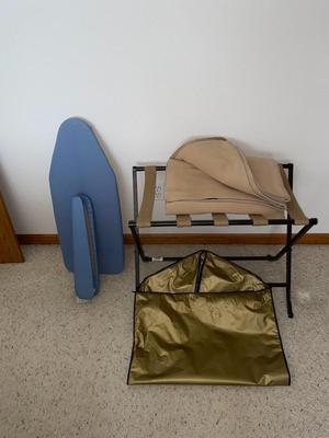 FOLDING LUGGAGE RACK, THROW BLANKET, AND COMPACT IRONING BOARDS