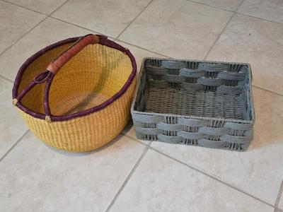 Large woven village basket / Bolga basket and a newer style rectangle storage basket